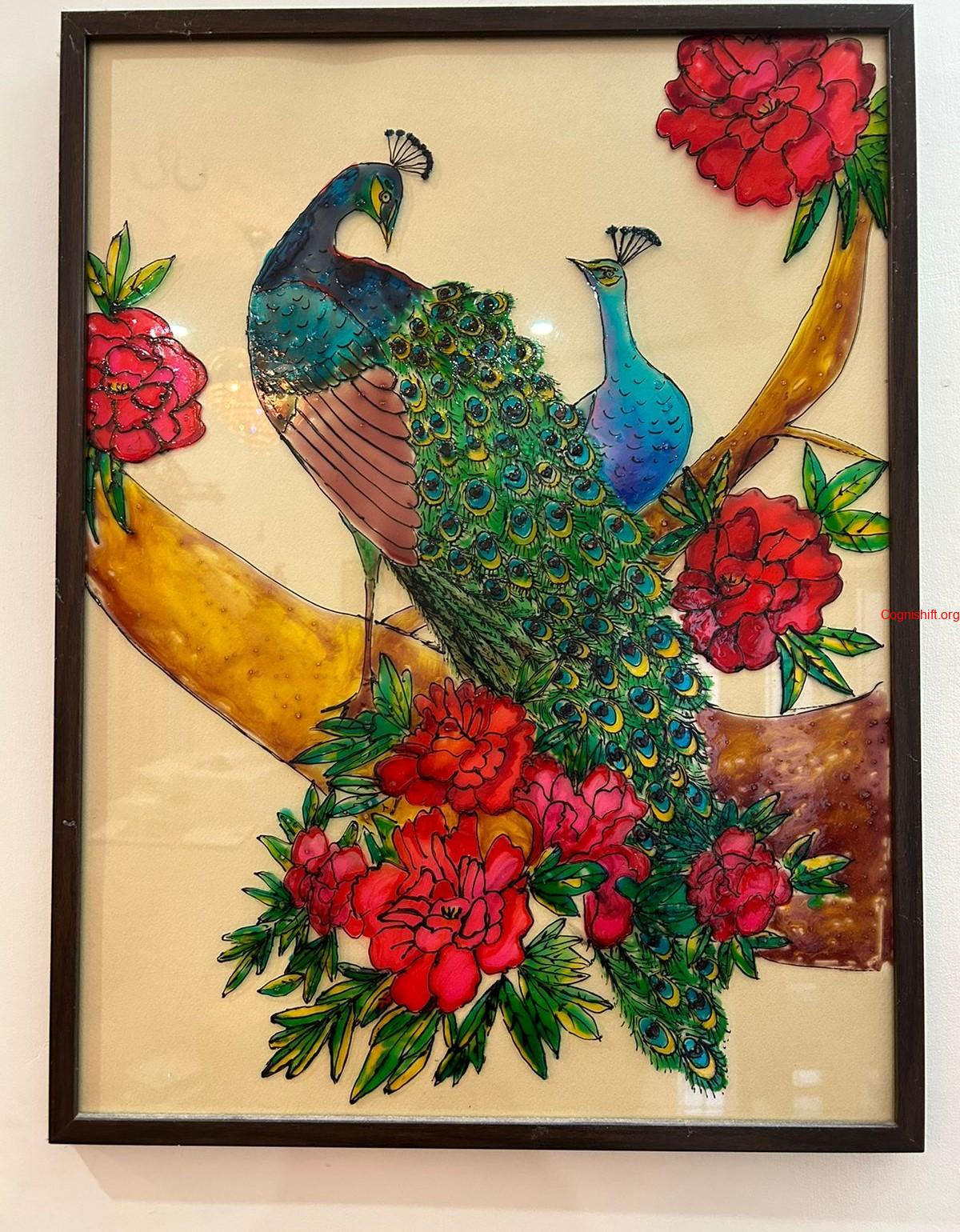 Indian Peacock glass painting