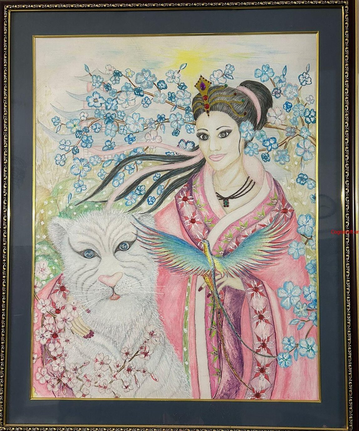 Sakura Queen by Mari Poghosyan Cognishift.org Water color pencil painting original art