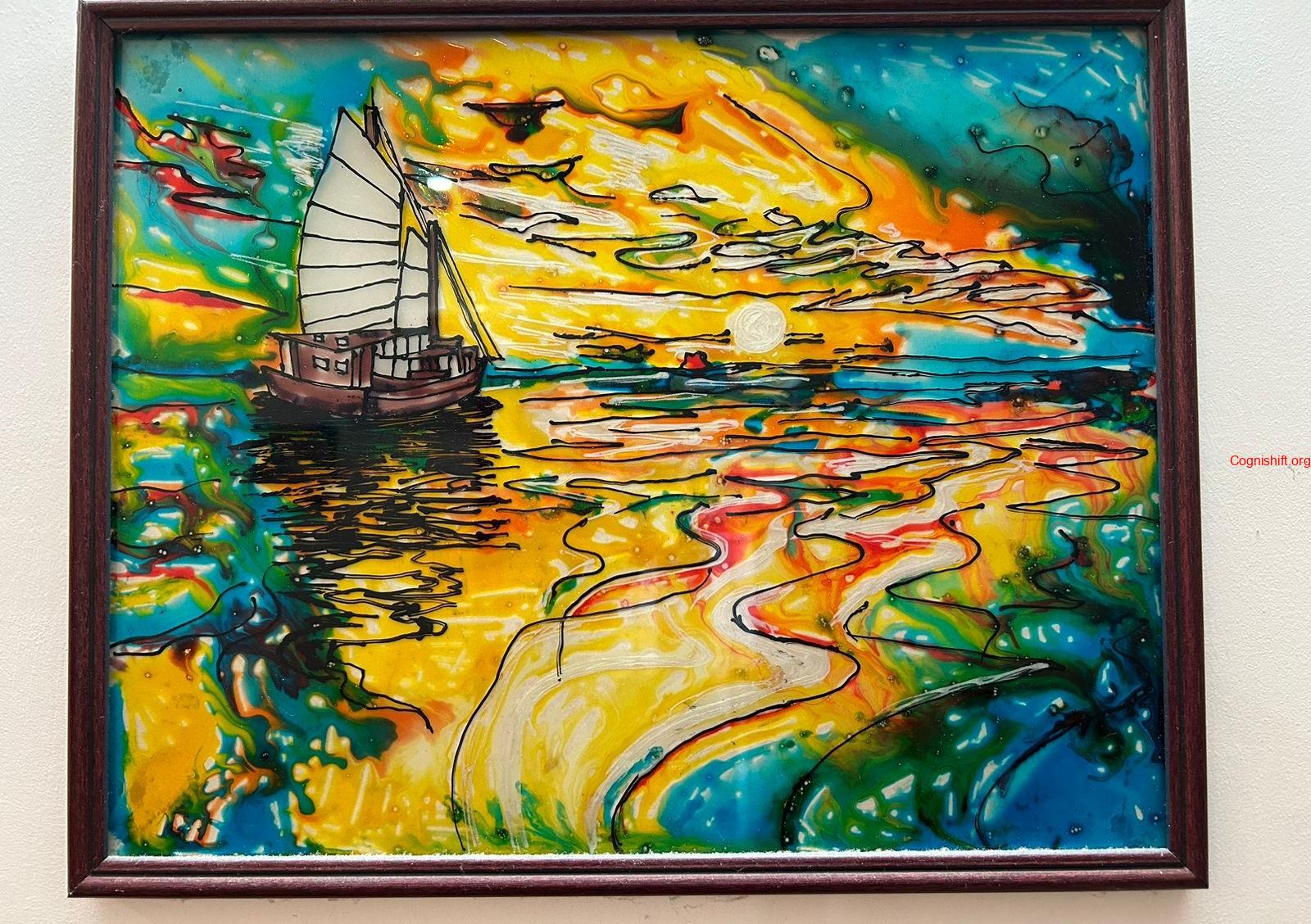 Sunset Yacht glass painting