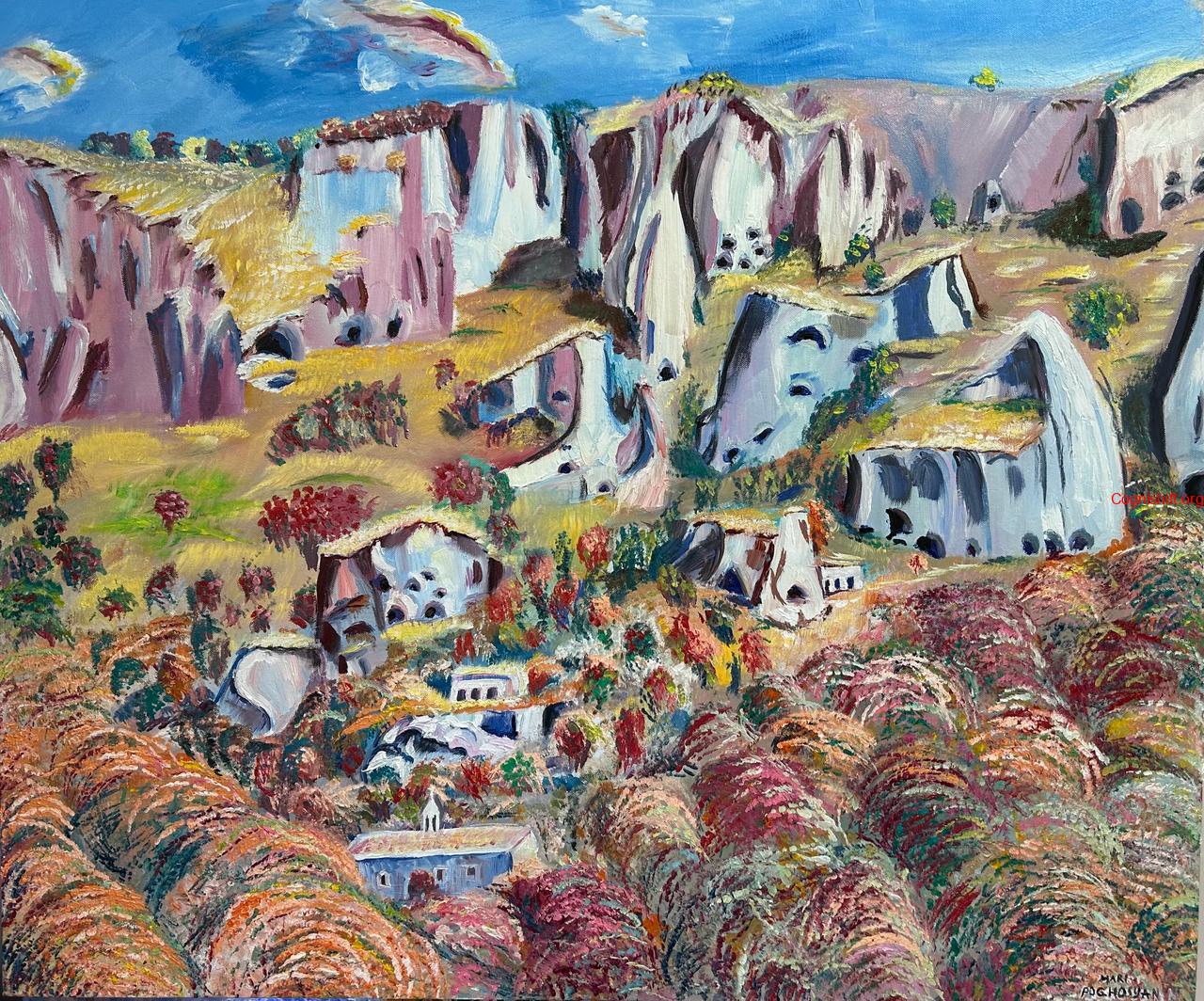 Khndzoresk caves, Armenia Oil painting on canvas 98x76 cm Original art Mari Poghosyan