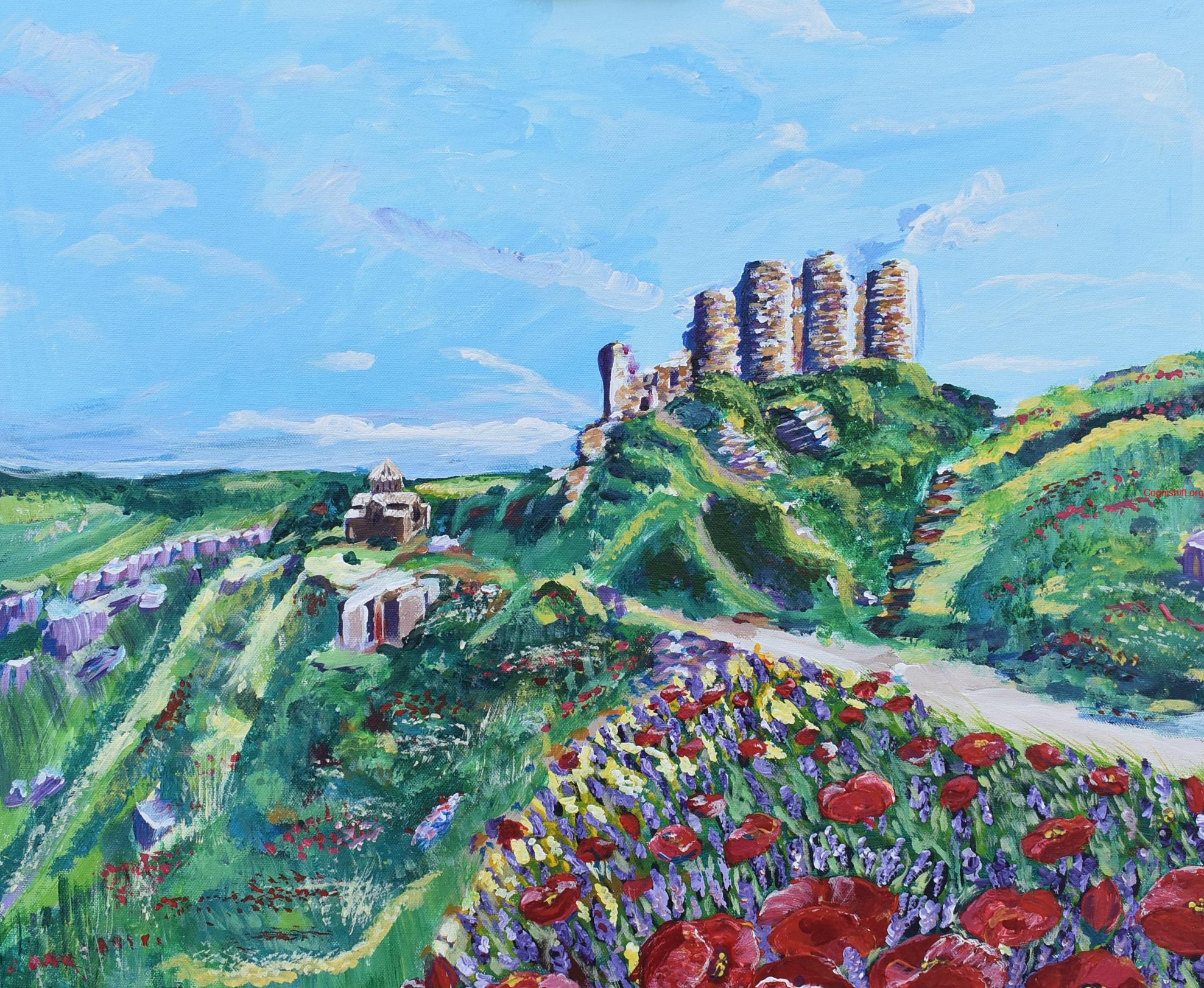 Amberd Acrylic on Canvas painting 50×60cm Original art Mari Poghosyan Amberd (Armenian: Ամբերդ) is a 10th-century fortress . The name translates to "fortress in the clouds" in Armenian.