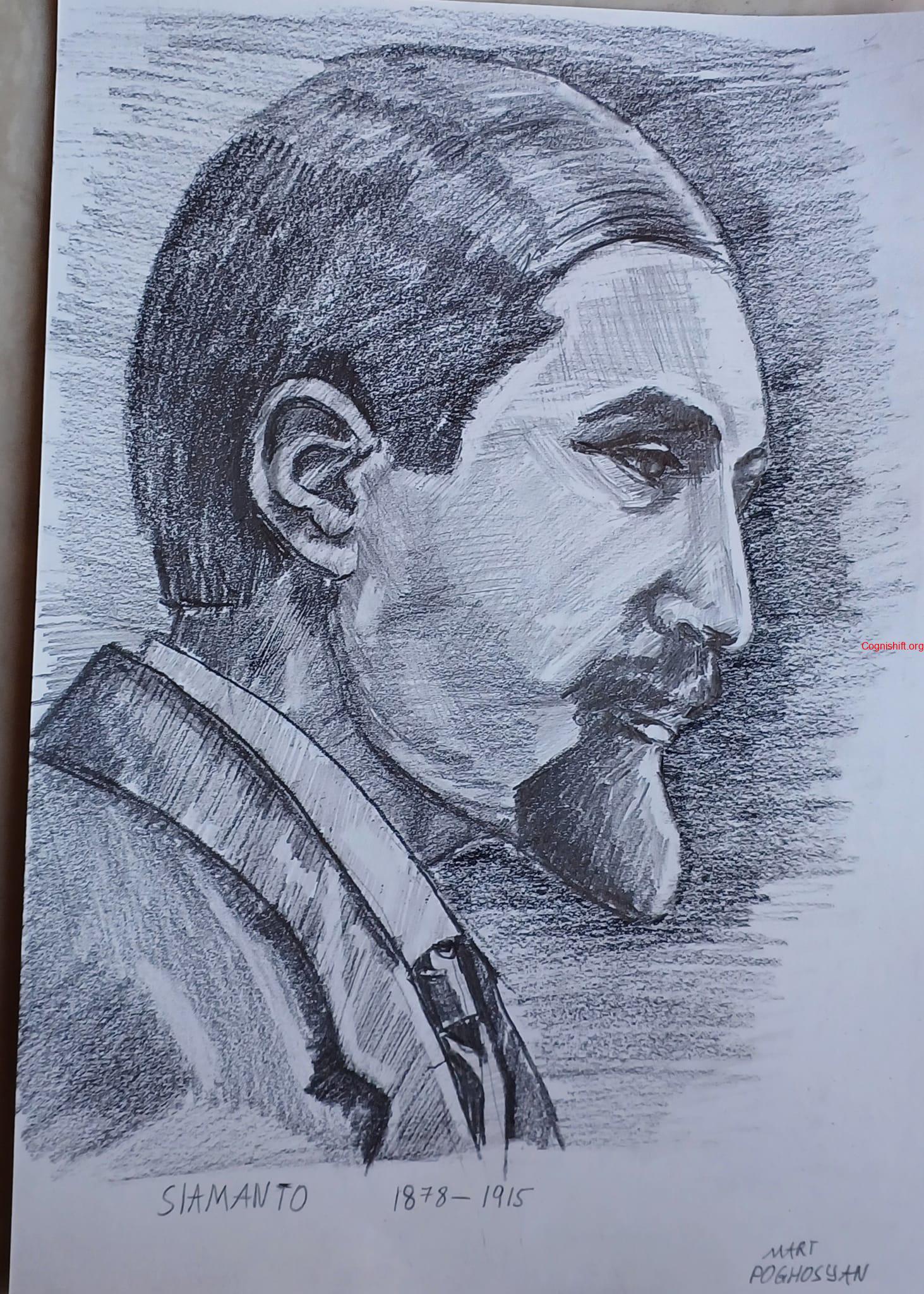 Pencil sketch SIAMANTO - great Armenian Siamanto, was an influential Armenian writer, poet and national figure from the late 19th century and early 20th century.