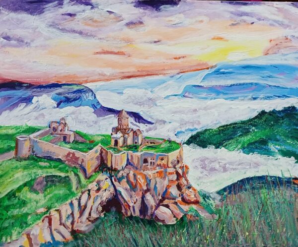 TATEV MONASTERY Acrylic on Canvas painting 50×60cm Original art Mari Poghosyan