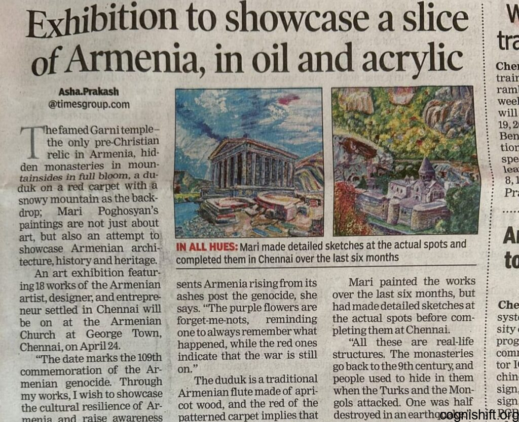 Times of India Armenian Art Exhibition Mari Poghosyan Artist Article ,Armenian Church , Chennai
