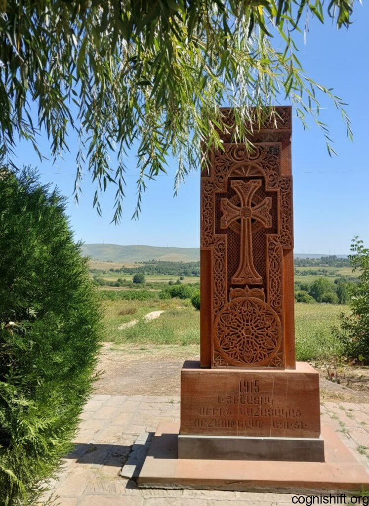 This khachkar is dedicated to the innocent victims of the Armenian Genocide of 1915 — as a silent prayer, as a symbol of pain and resurrection, as a reminder that memory is one of our greatest strengths.

A three-layer embroidered khachkar — born of memory and faith.

Its delicate floral ornaments symbolize the continuity of life; just as branches turn green again and again, so too does a people, passing through pain, continue to live and to create.